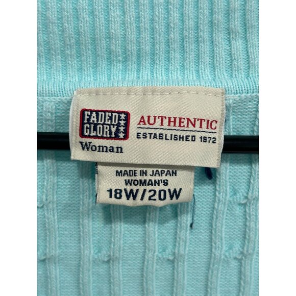 Faded Glory V-Neck 3/4 Sleeve Cable Knit Sweater Aqua Blue Size 18W/20W Cozy - Picture 5 of 10